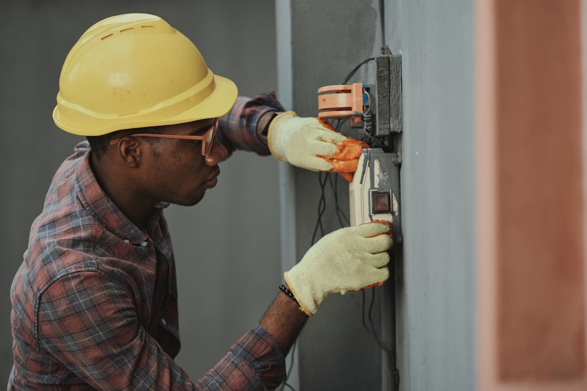 Site worker in protective equipment on an industrial operation